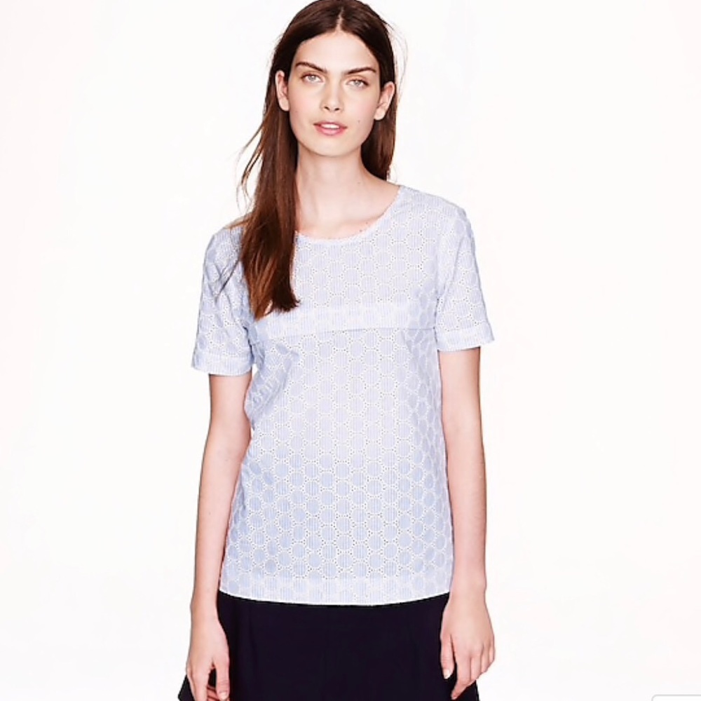 J. Crew Seersucker Eyelet Top Tie Back Size 6